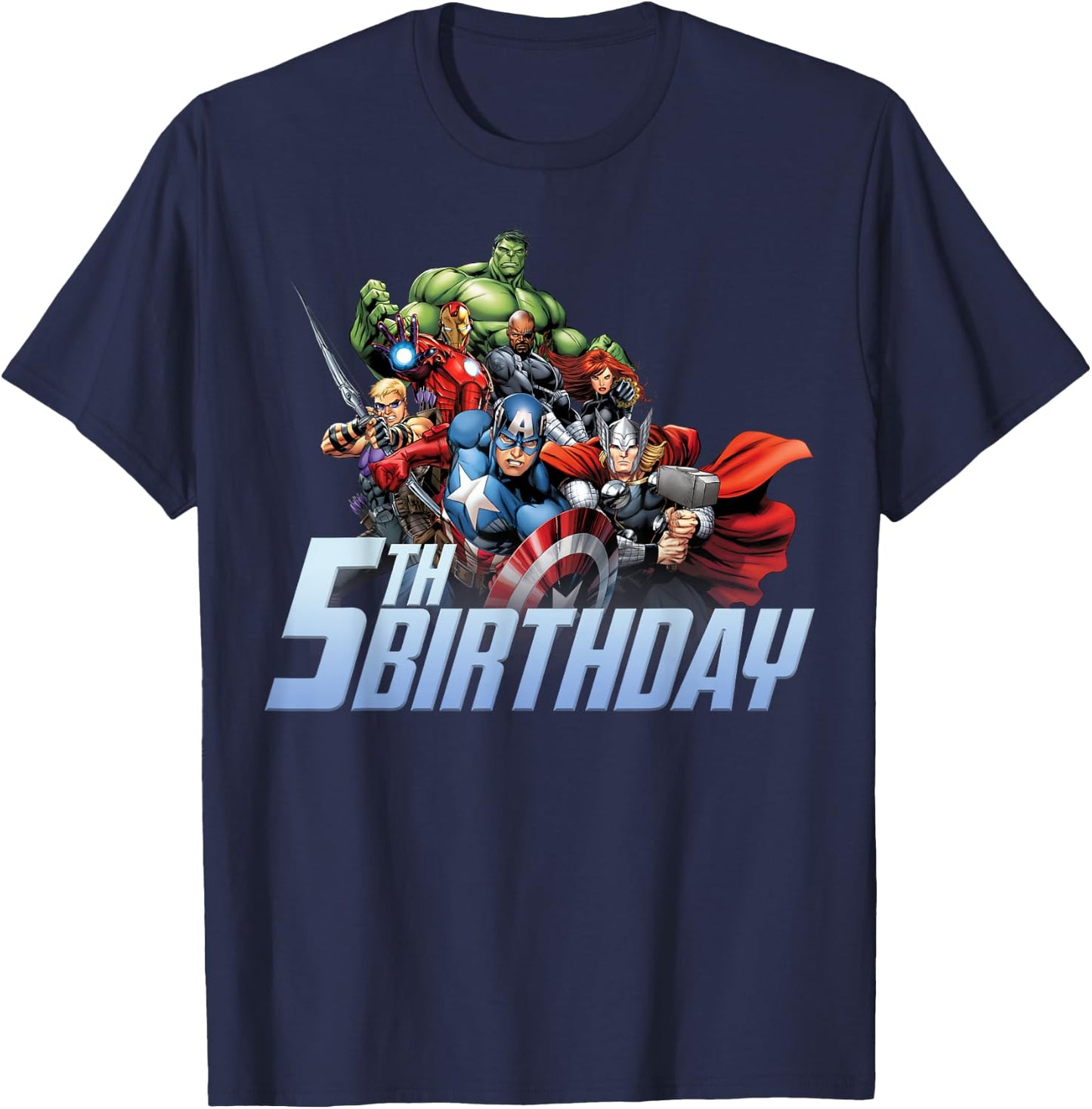 Marvel Avengers Action Shot 5th Birthday T-Shirt - T-Shirt | Navy