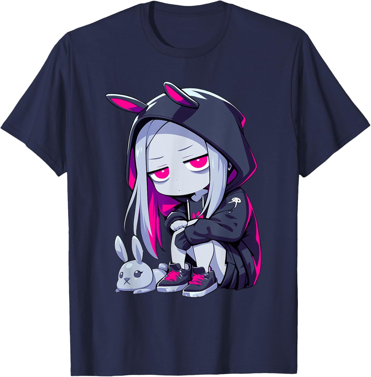 Grunge Goth Bunny Anime Girl Cute E-Girl Edgy Outfit T-Shirt - T-Shirt | Navy