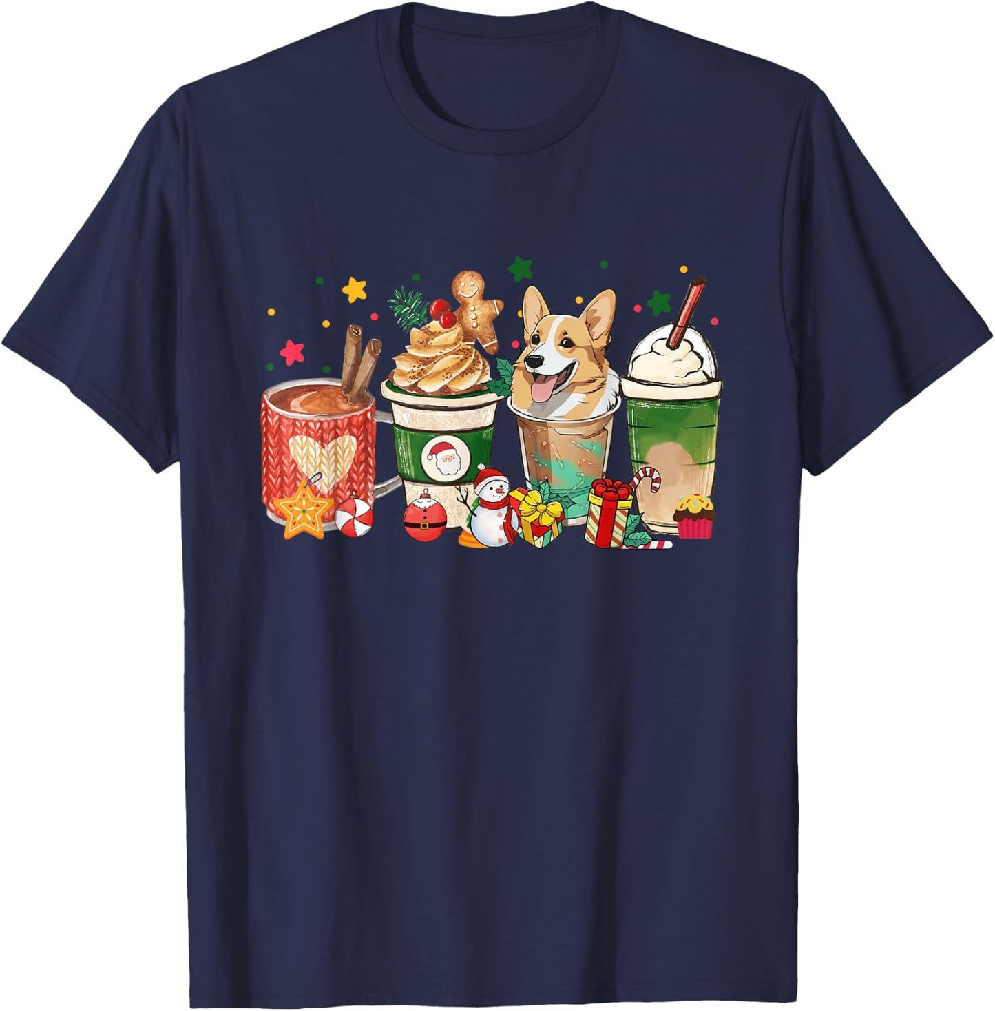 Corgi Dog Coffee Latte Christmas Dog Mom Xmas Pajamas Women T-Shirt - T-Shirt | Navy