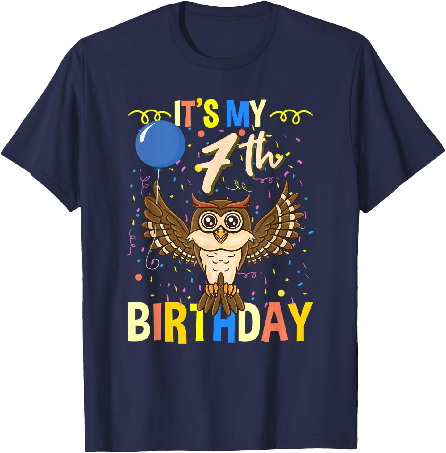 Its My 7th Birthday Owl Bird T-Shirt - T-Shirt | Navy