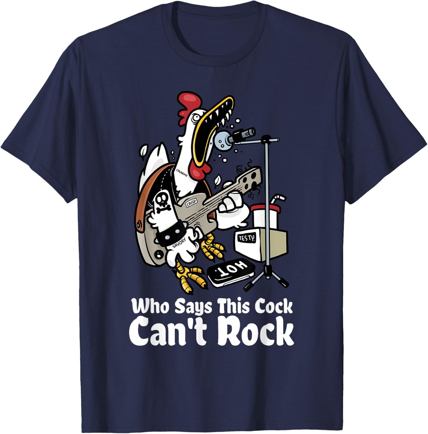 Funny Rock & Roll Rooster Chicken Playing Rock Guitar Party T-Shirt - T-Shirt | Navy