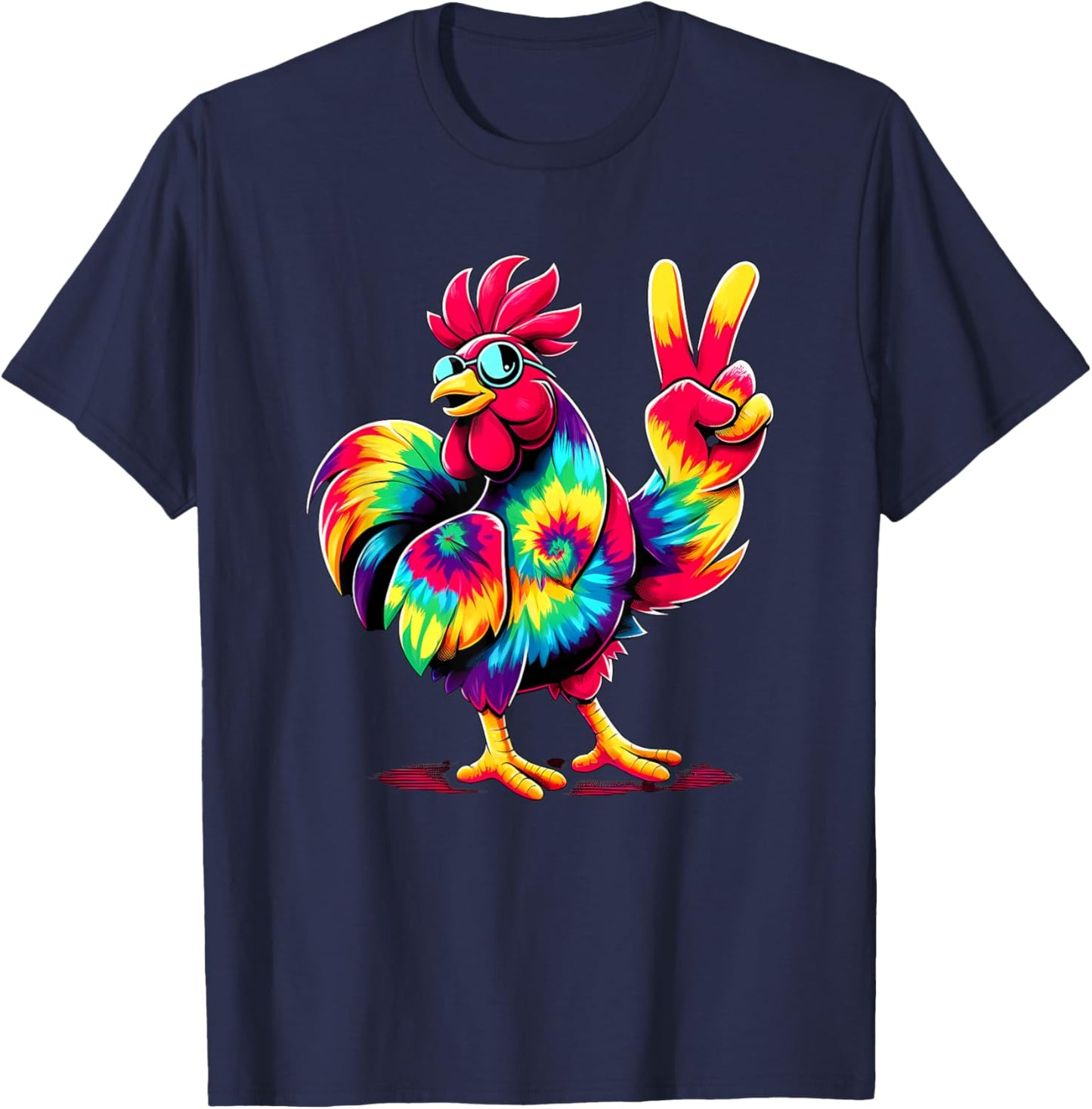 Peace Sign Tie Dye Rooster T-Shirt - T-Shirt | Navy