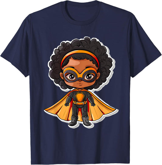 Afro Girl Birthday African American Comic Superhero 2024 T-Shirt - T-Shirt | Navy