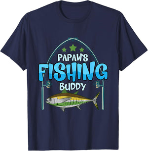 Fishing Papaw's Fishing Buddy Fish Fisherman Boys T-Shirt - T-Shirt | Navy