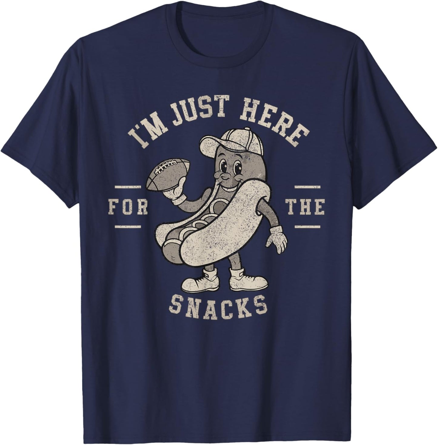 Funny I'm Just Here for The Snacks Hotdog Football T-Shirt - T-Shirt | Navy