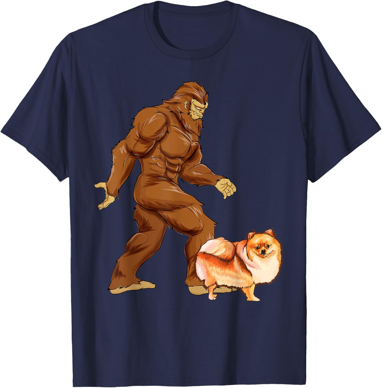Funny Bigfoot Walking Pomeranian Sasquatch Dog Women Kids T-Shirt - T-Shirt | Navy