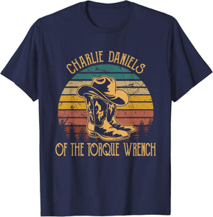 Charlie Daniels Of The Torque Wrench Sunset Boots Hats T-Shirt - T-Shirt | Navy