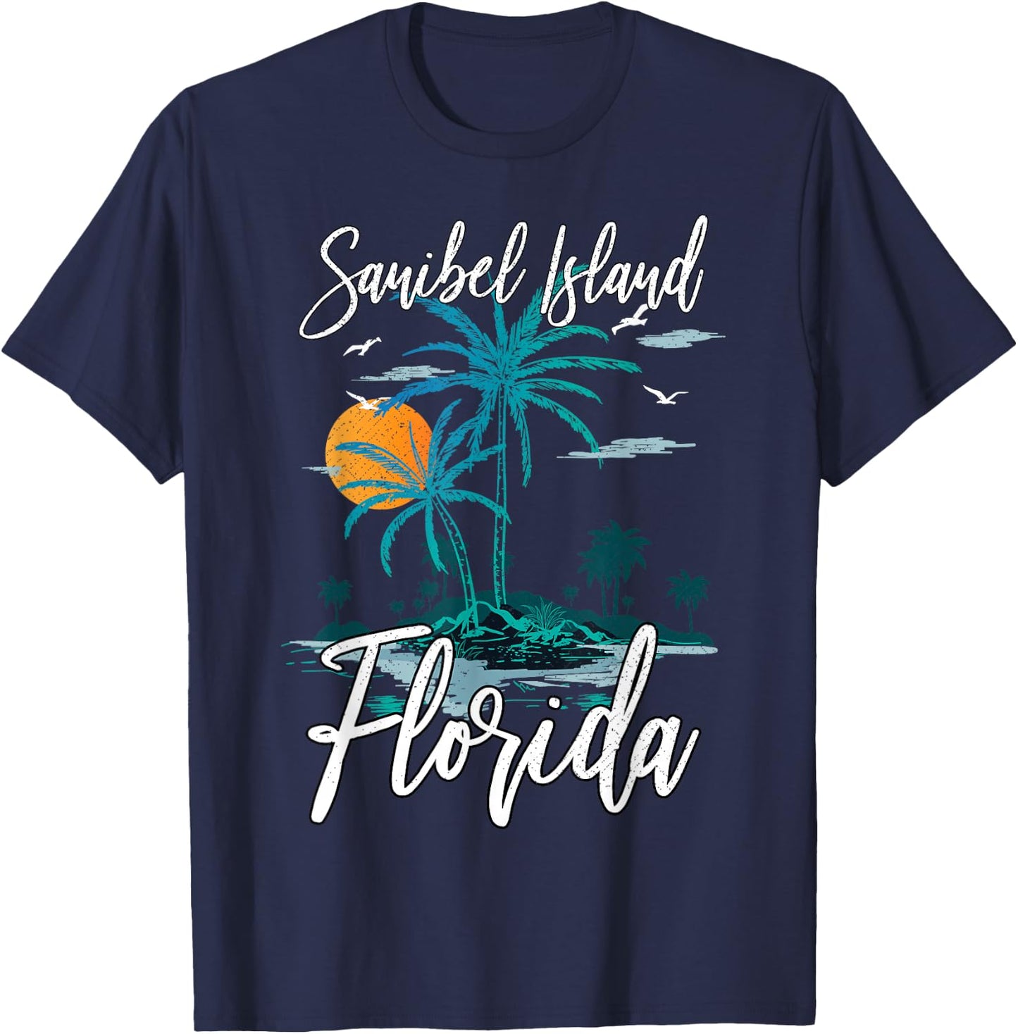 Family Vacation Retro Sunset Florida Sanibel Island T-Shirt - T-Shirt | Navy