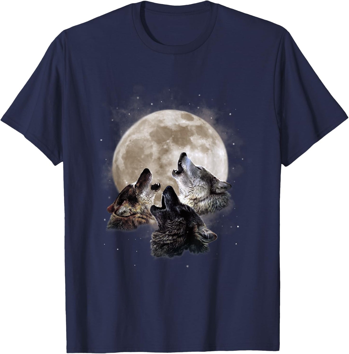 Three Wolves Howling at the Moon - Wolf Lover T-Shirt - T-Shirt | Navy
