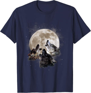 Three Wolves Howling at the Moon - Wolf Lover T-Shirt - T-Shirt | Navy