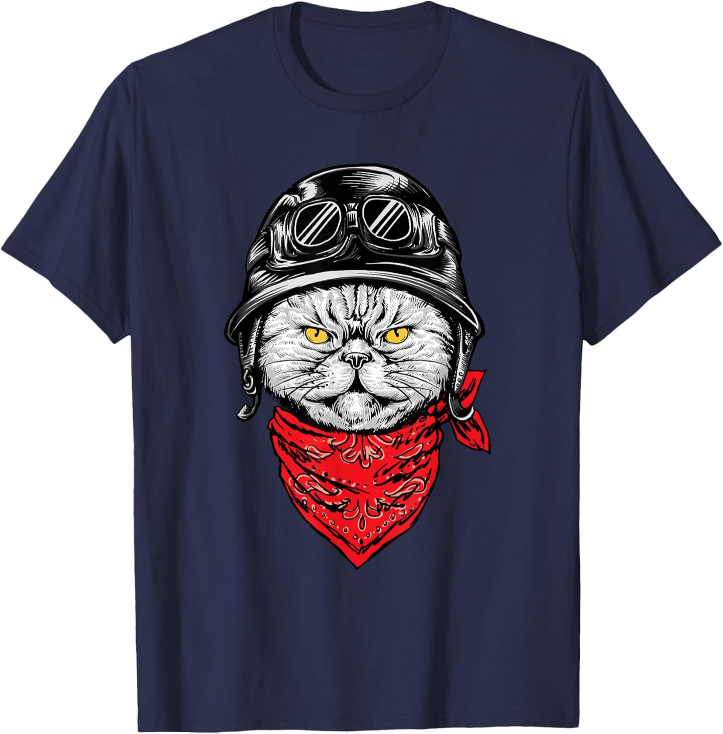 Biker Cat - Motorcycle Chopper Biker Motorbike T-Shirt - T-Shirt | Navy