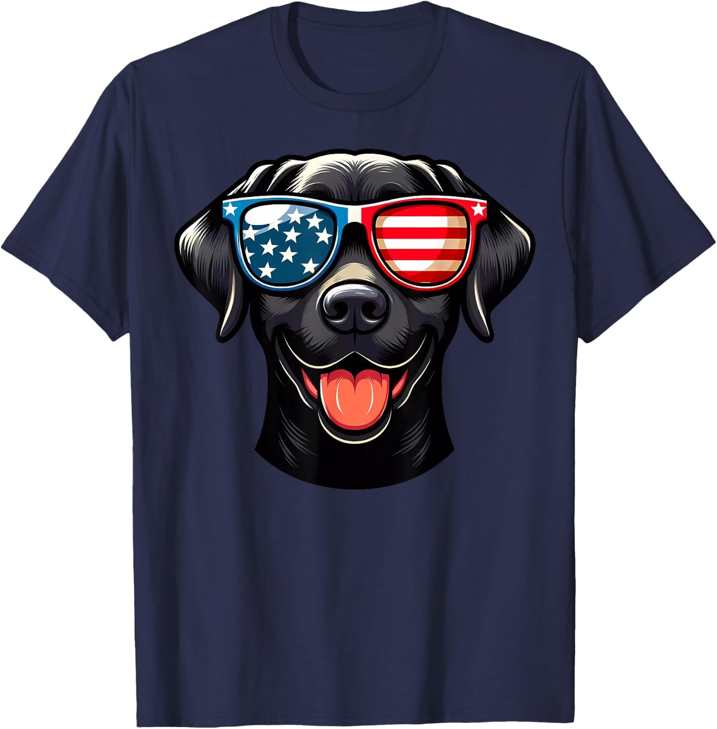 Black Labrador Patriotic American Flag USA Lab Retriever Women Kids Men T-Shirt - T-Shirt | Navy