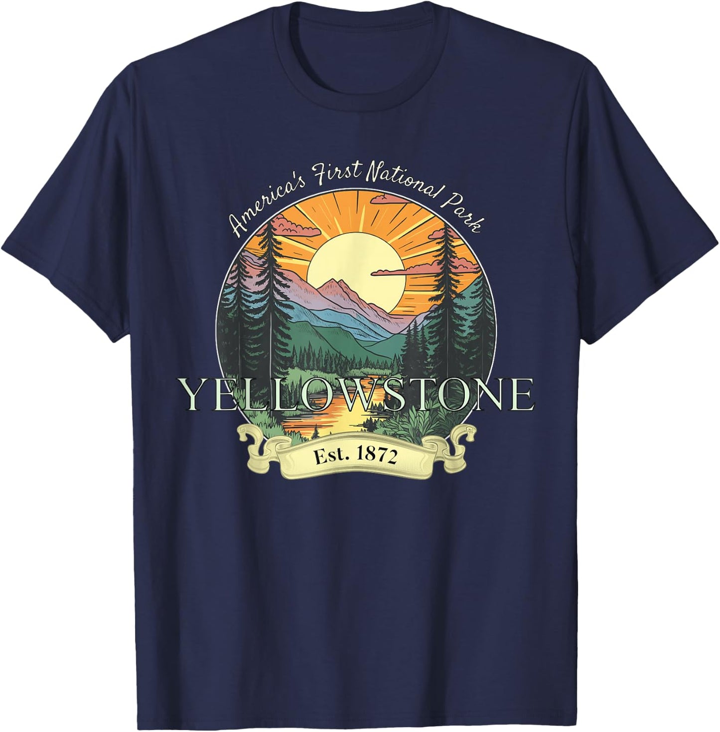 Yellowstone National Park Vacation Men Women Retro Vintage T-Shirt - T-Shirt | Navy