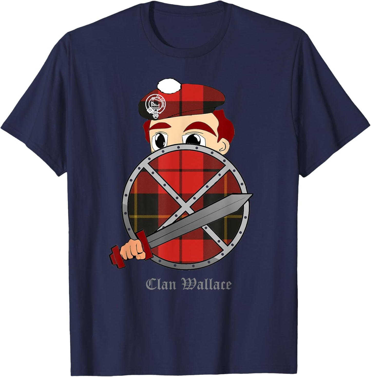 Clan Wallace surname last name Scottish Tartan crest T-Shirt - T-Shirt | Navy