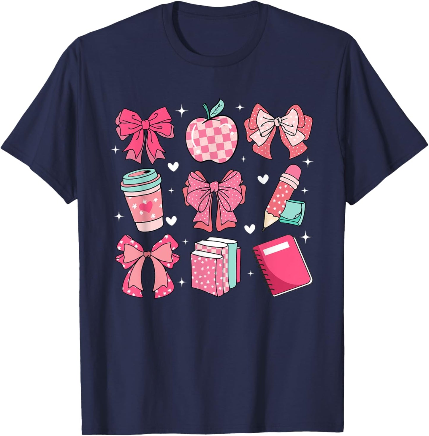 Coquette Bows Teacher Life Back To School Teach Love Inspire Women Girls Kids T-Shirt - T-Shirt | Navy