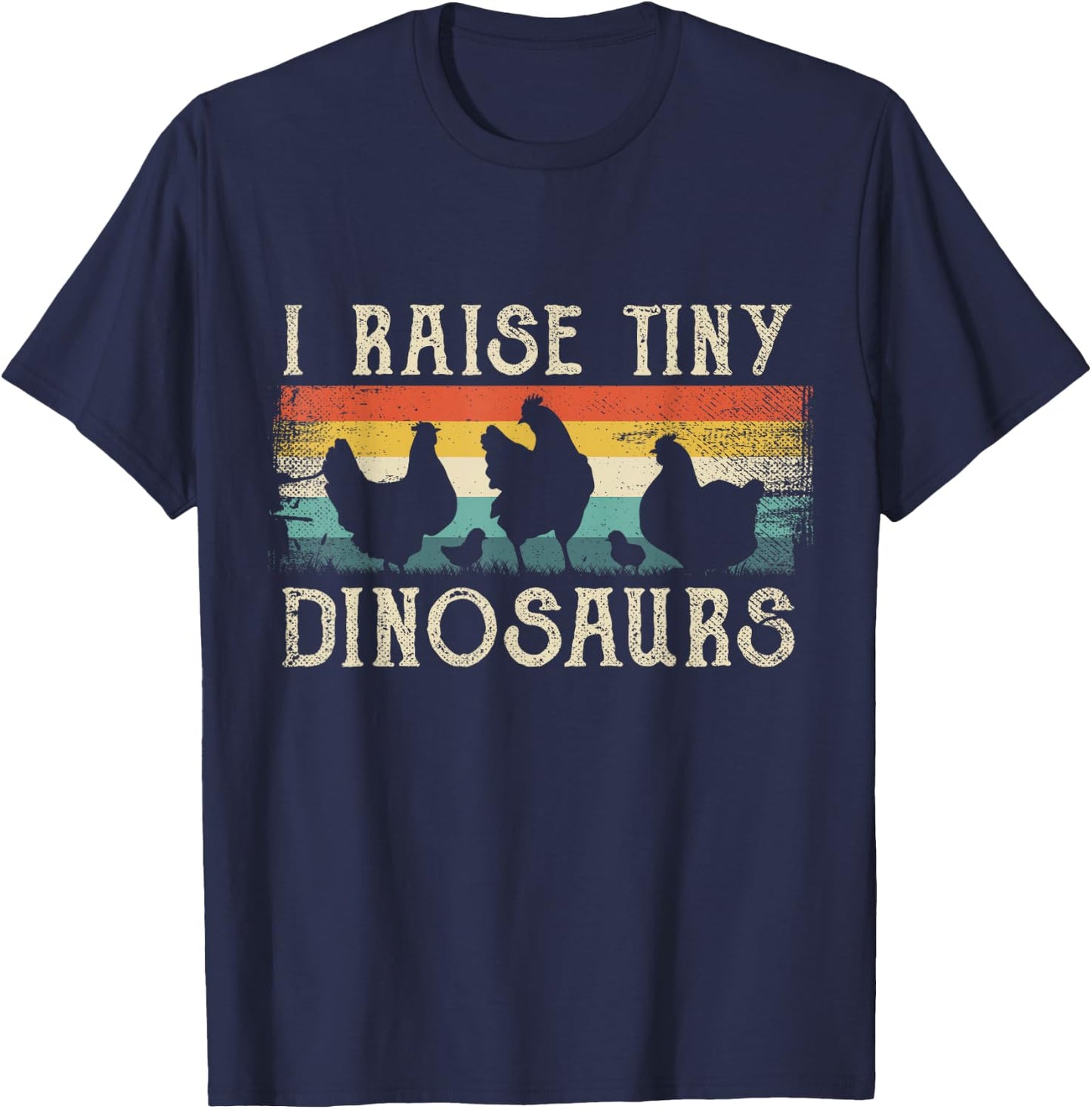 I Raise Tiny Dinosaurs Retro 70S Chicken Silhouette T-Shirt - T-Shirt | Navy