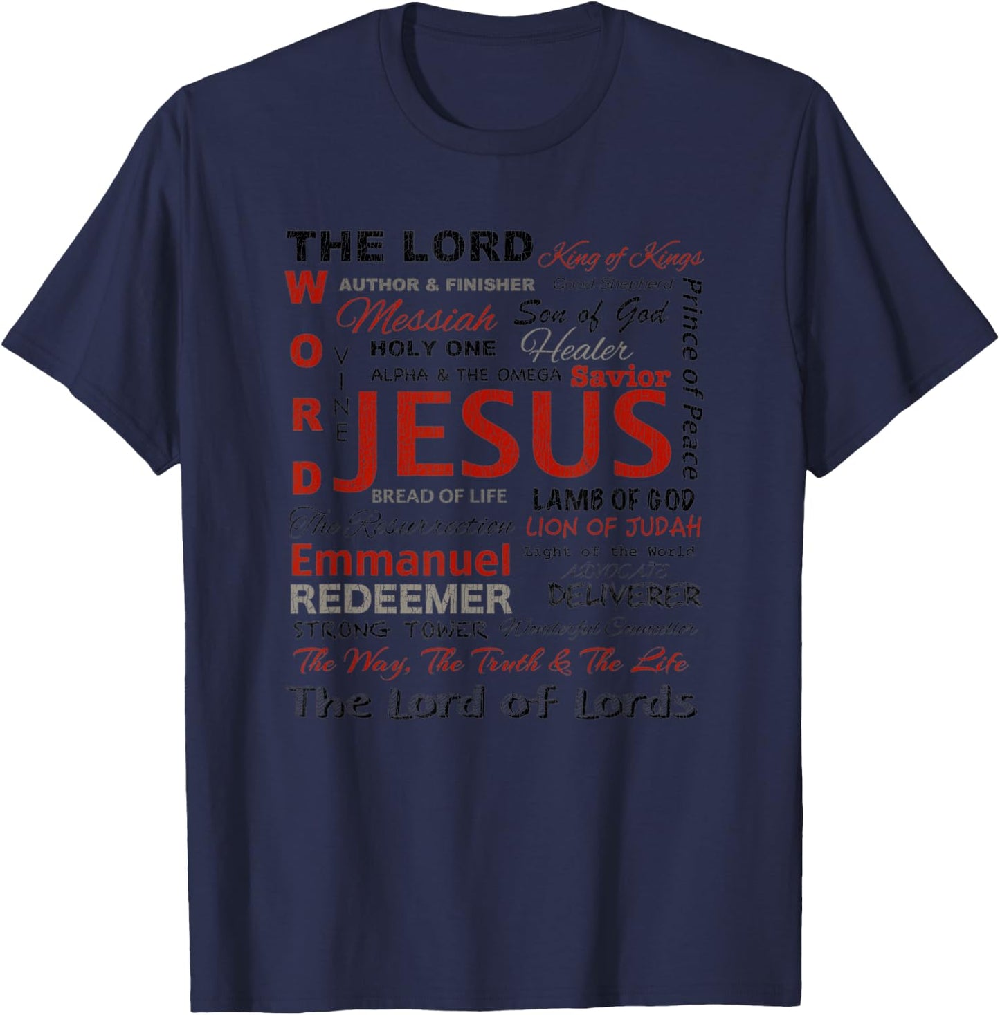 Vintage Names Of God Jesus Christ Bible Verse Christian T-Shirt - T-Shirt | Navy