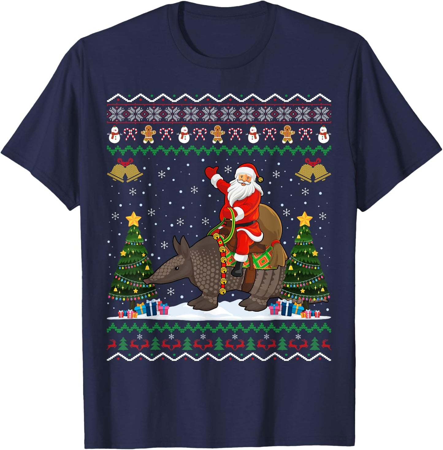 Armadillo Ugly Xmas Gift Santa Riding Armadillo Christmas T-Shirt - T-Shirt | Navy