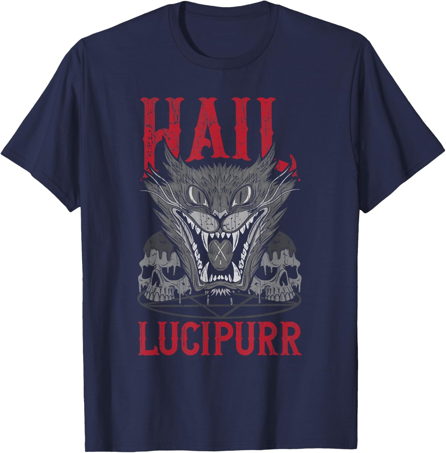 Hail Lucipurr Death Metal Cat Satan Men Women T-Shirt - T-Shirt | Navy