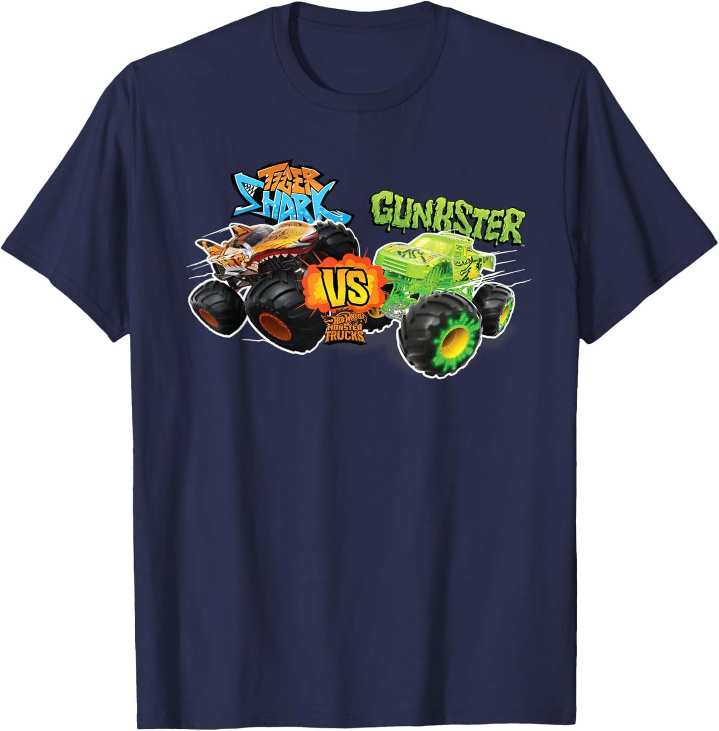 Hot Wheels Monster Trucks - Tiger Shark vs Gunkster T-Shirt - T-Shirt | Navy