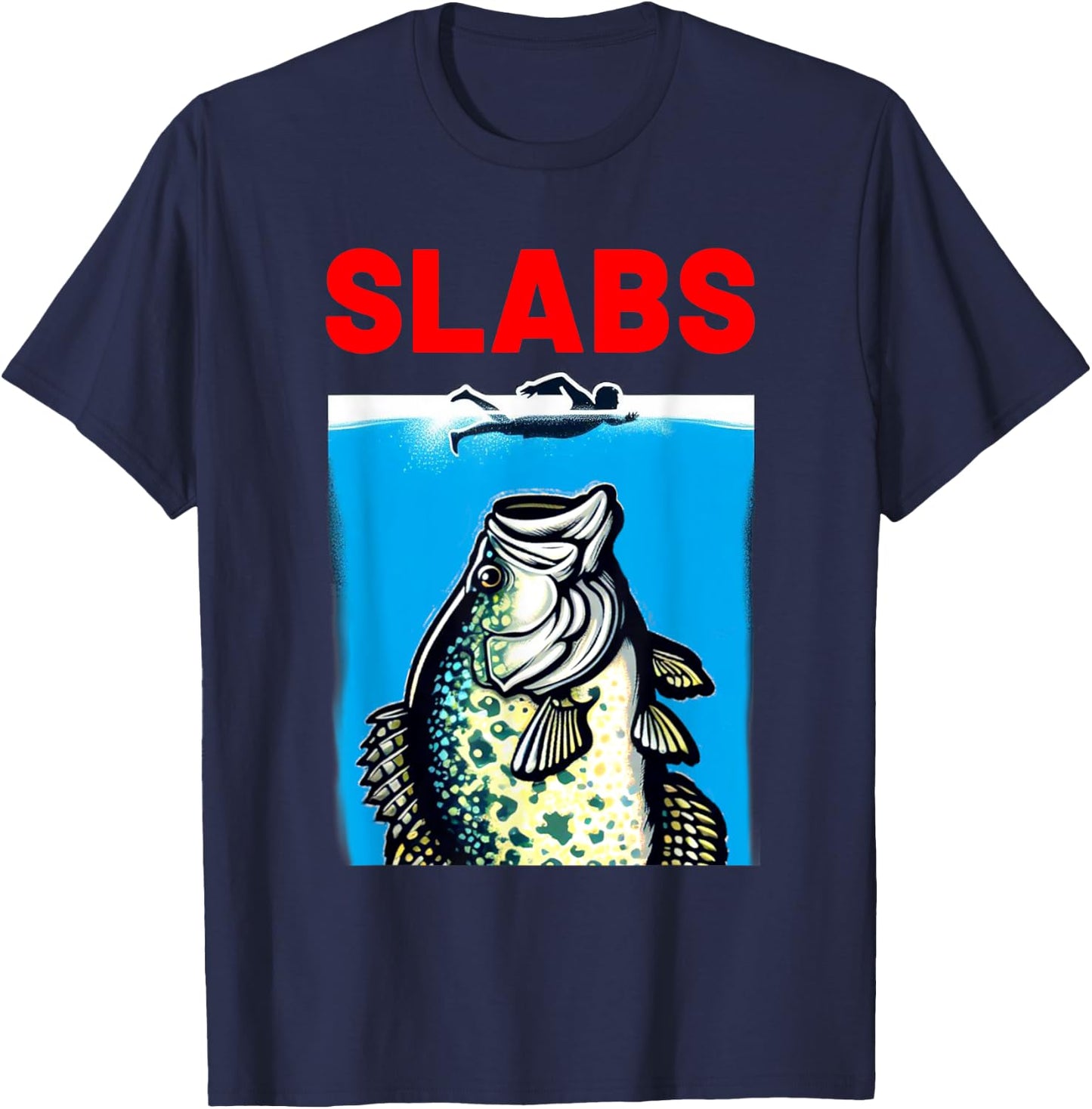 Funny Slab Famous Shark Movie Parody Slabs Crappie Fishing T-Shirt - T-Shirt | Navy