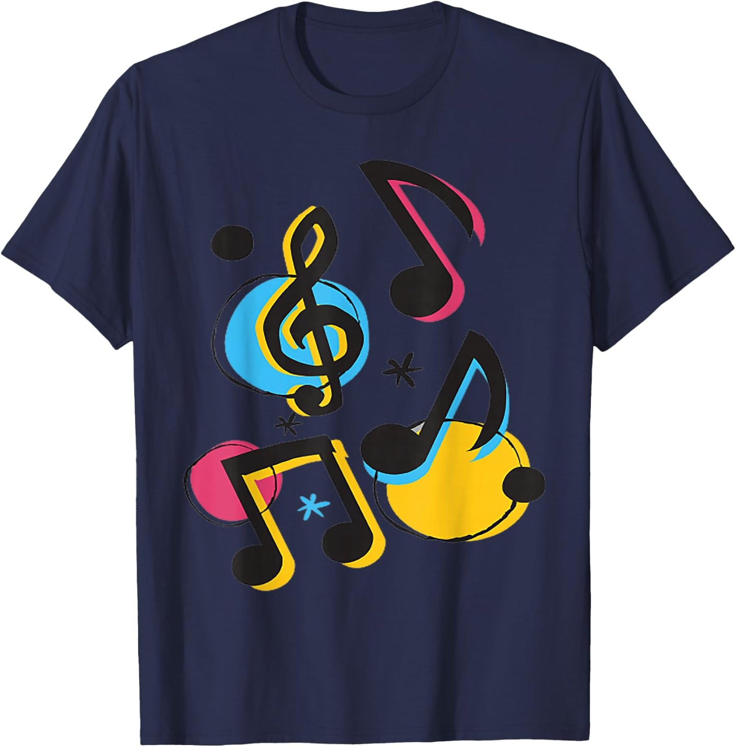 Retro Colored Music Notes Design for Musicians T-Shirt - T-Shirt | Navy