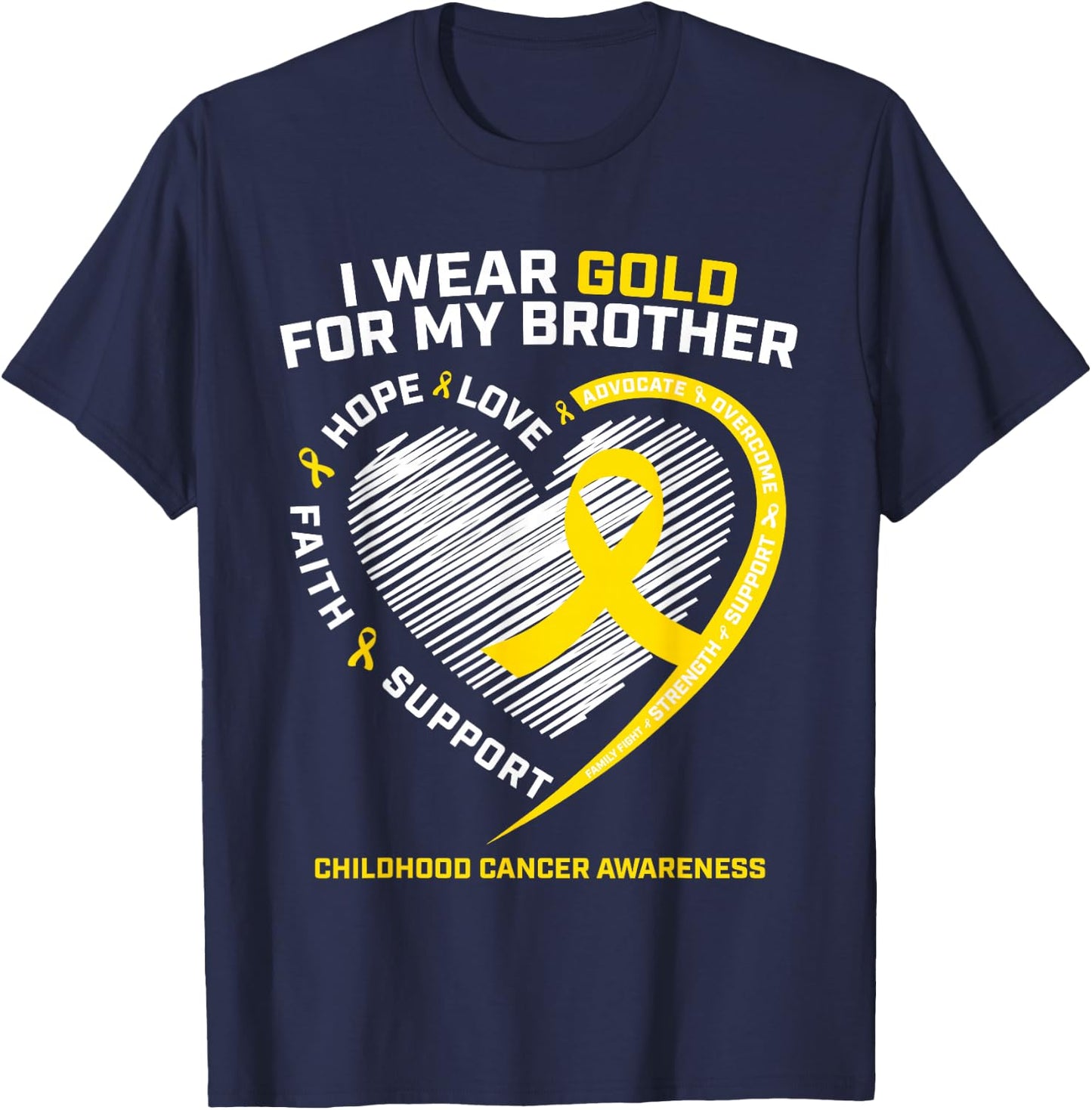 Kids I Wear Gold For My Brother Childhood Cancer Awareness T-Shirt - T-Shirt | Navy