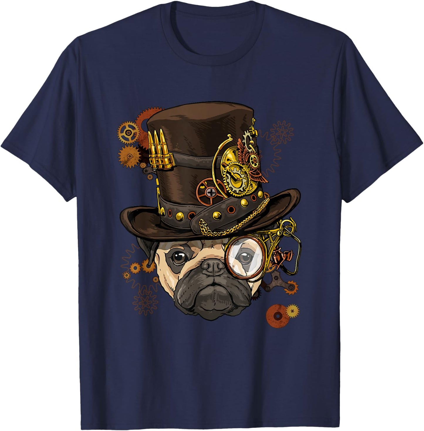 Steampunk Pug Dog Steampunk Pug Lovers T-Shirt - T-Shirt | Navy