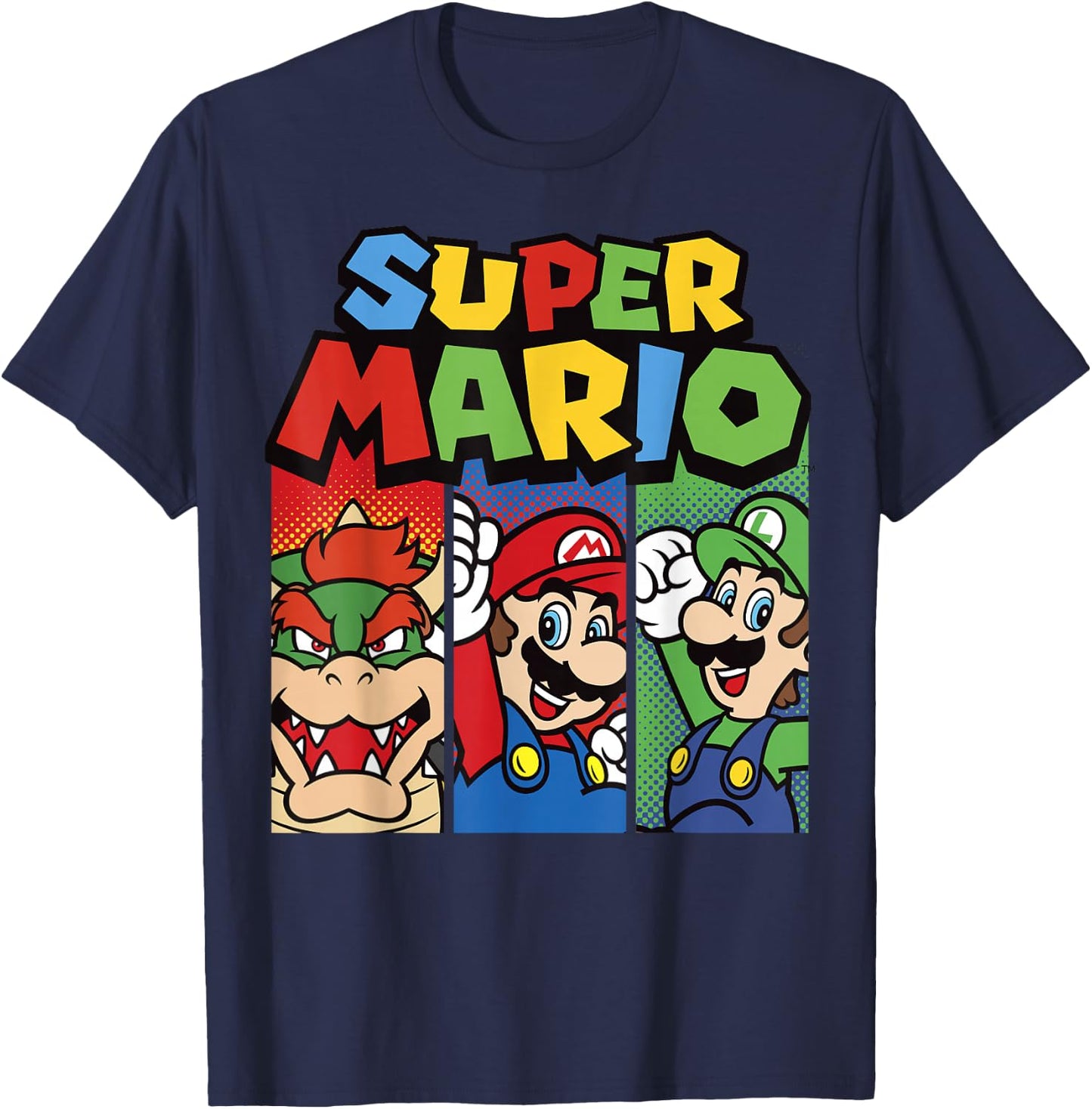 Super Mario Bros Vintage Old School Nintendo Hero Panels T-Shirt - T-Shirt | Navy