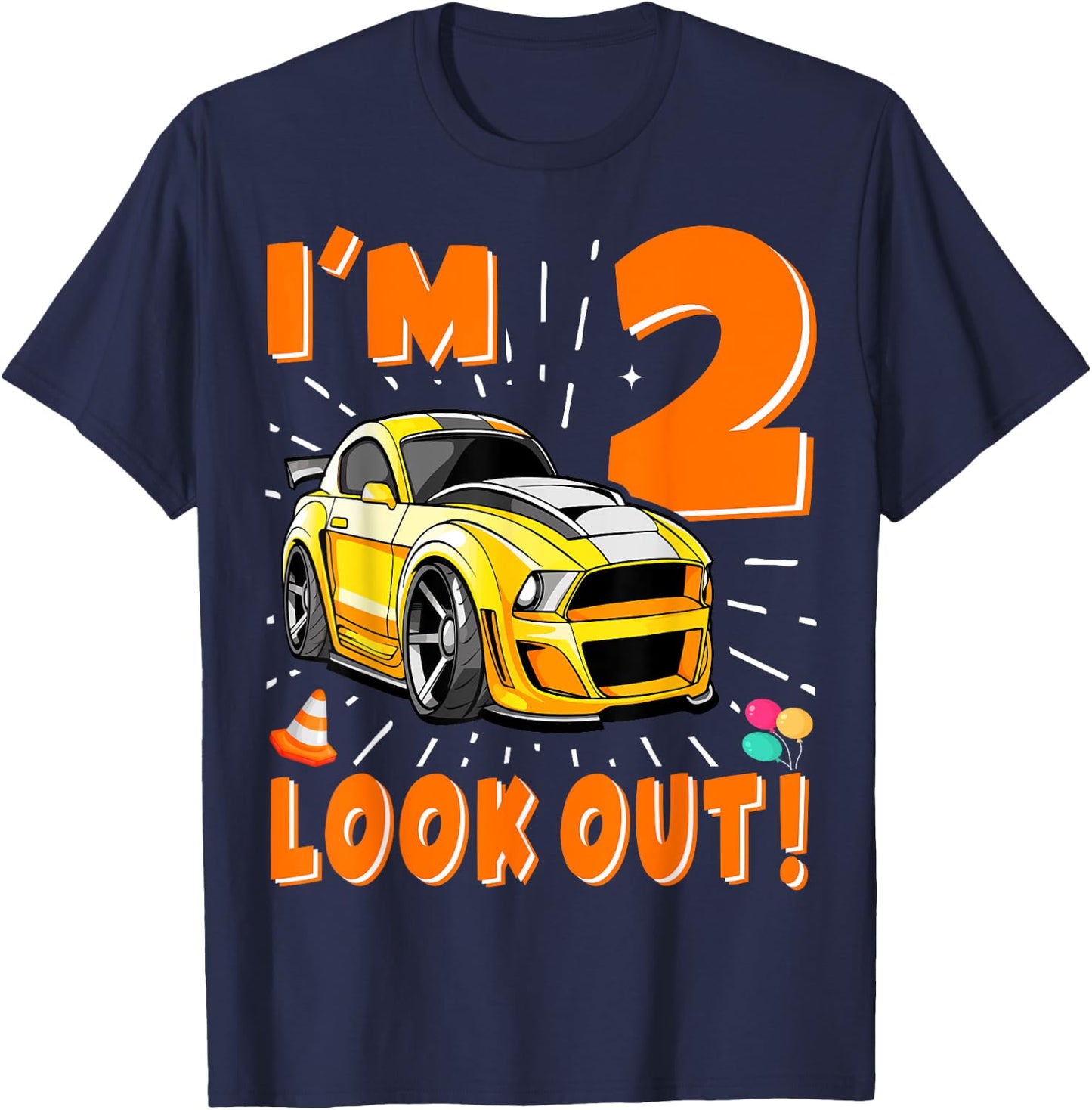 Two 2nd Birthday Boy Race Car 2 Years Old Car Racing T-Shirt - T-Shirt | Navy