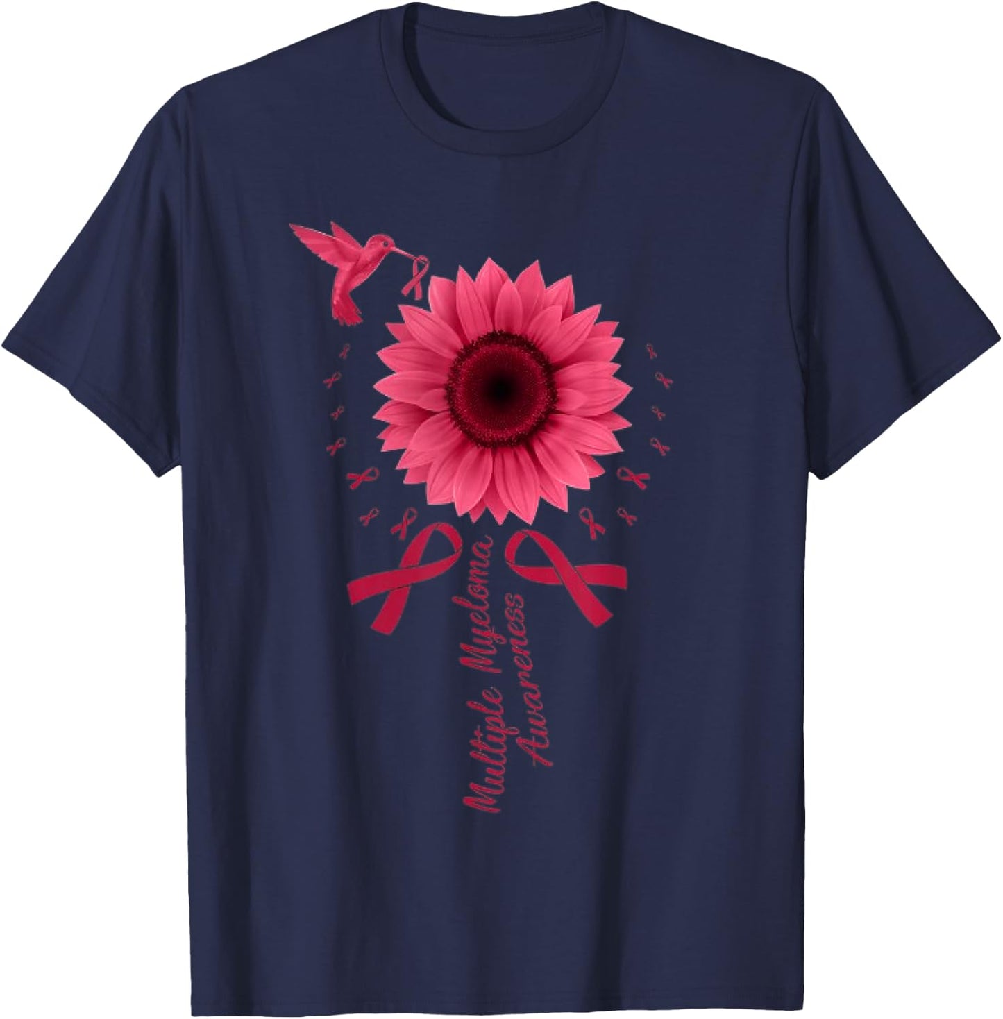 Sunflower Ribbon Multiple Myeloma Cancer Awareness T-Shirt - T-Shirt | Navy