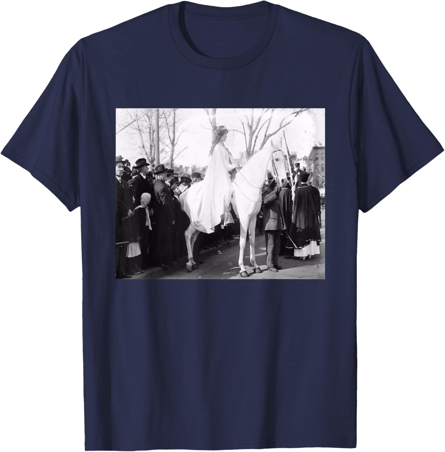 Suffragettes Protest On Horseback - Black, -Adults, Small, Short Sleeve, Regular Fit, Cotton, Women's History T-Shirt - T-Shirt | Navy