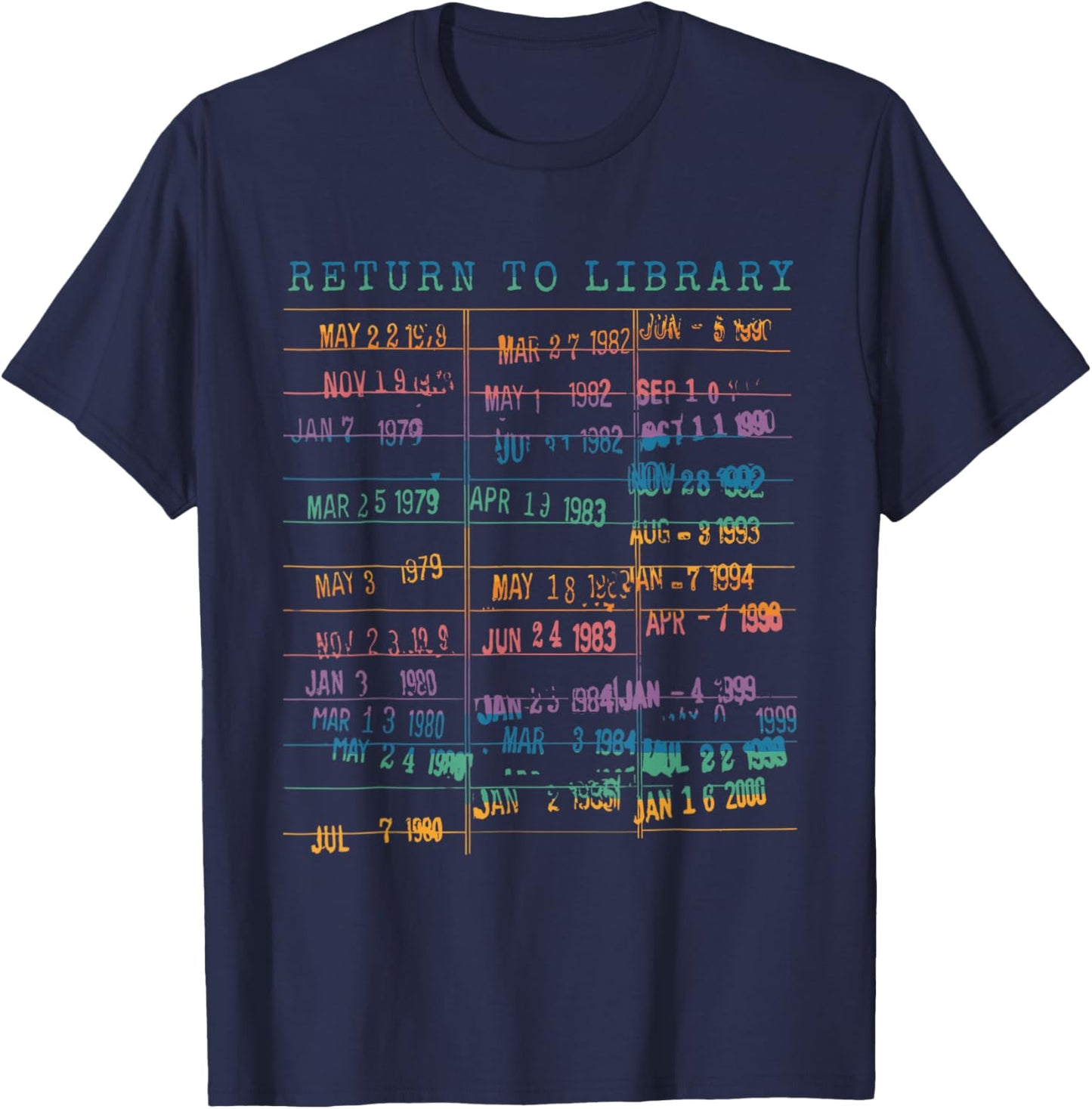 Library Card Vintage Book Due Date Bookish Rainbow Reading T-Shirt - T-Shirt | Navy