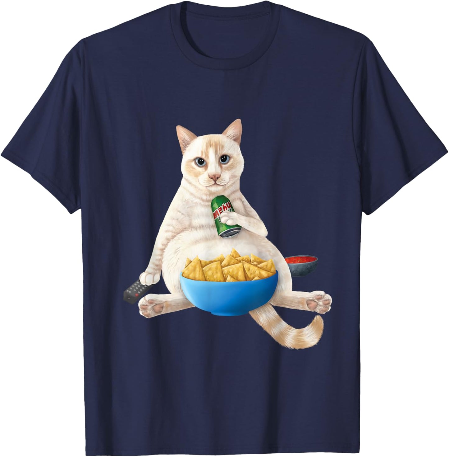 Flame point Siamese - white cat with a soda and snacks T-Shirt - T-Shirt | Navy