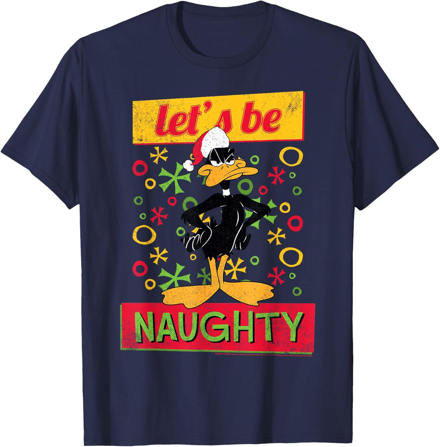 Looney Tunes Christmas Daffy Duck Let's Be Naughty Portrait T-Shirt - T-Shirt | Navy