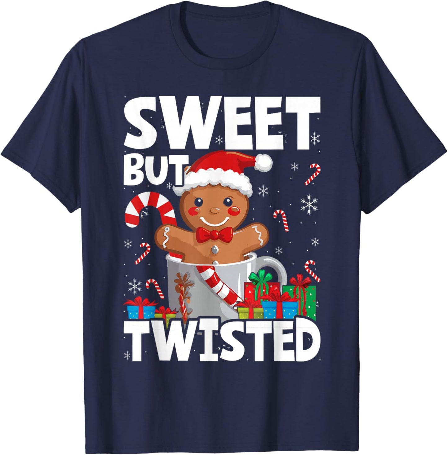 Funny Christmas Sweet But Twisted Gingerbread Candy Cane T-Shirt - T-Shirt | Navy