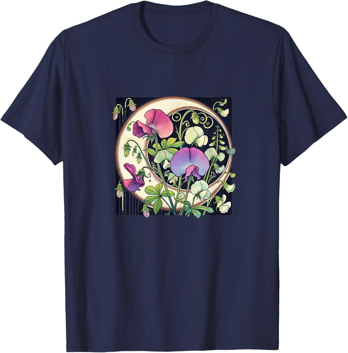Sweet Pea Flowers illustration Sweet peas T-Shirt - T-Shirt | Navy