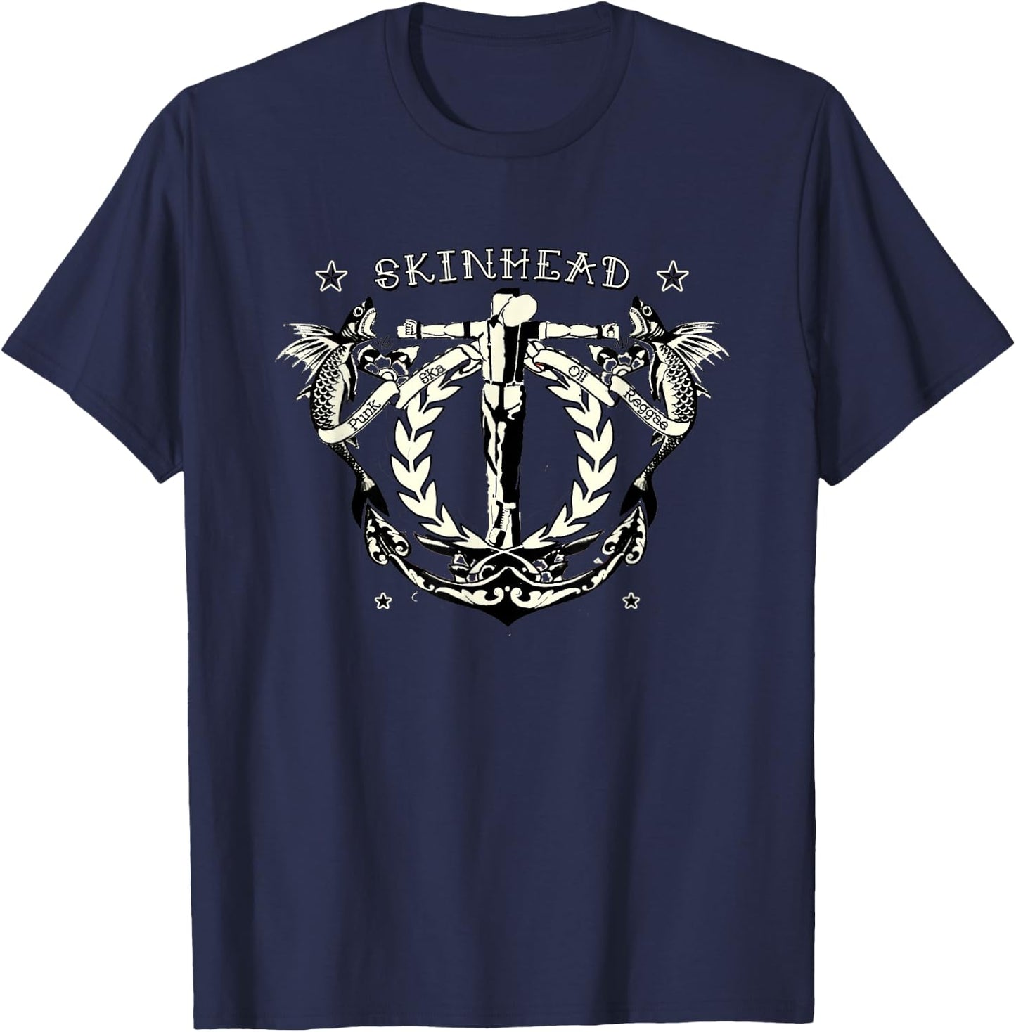 Tattoo Crucified Skinhead Shirt Punk Ska Oi Reggae T-Shirt - T-Shirt | Navy