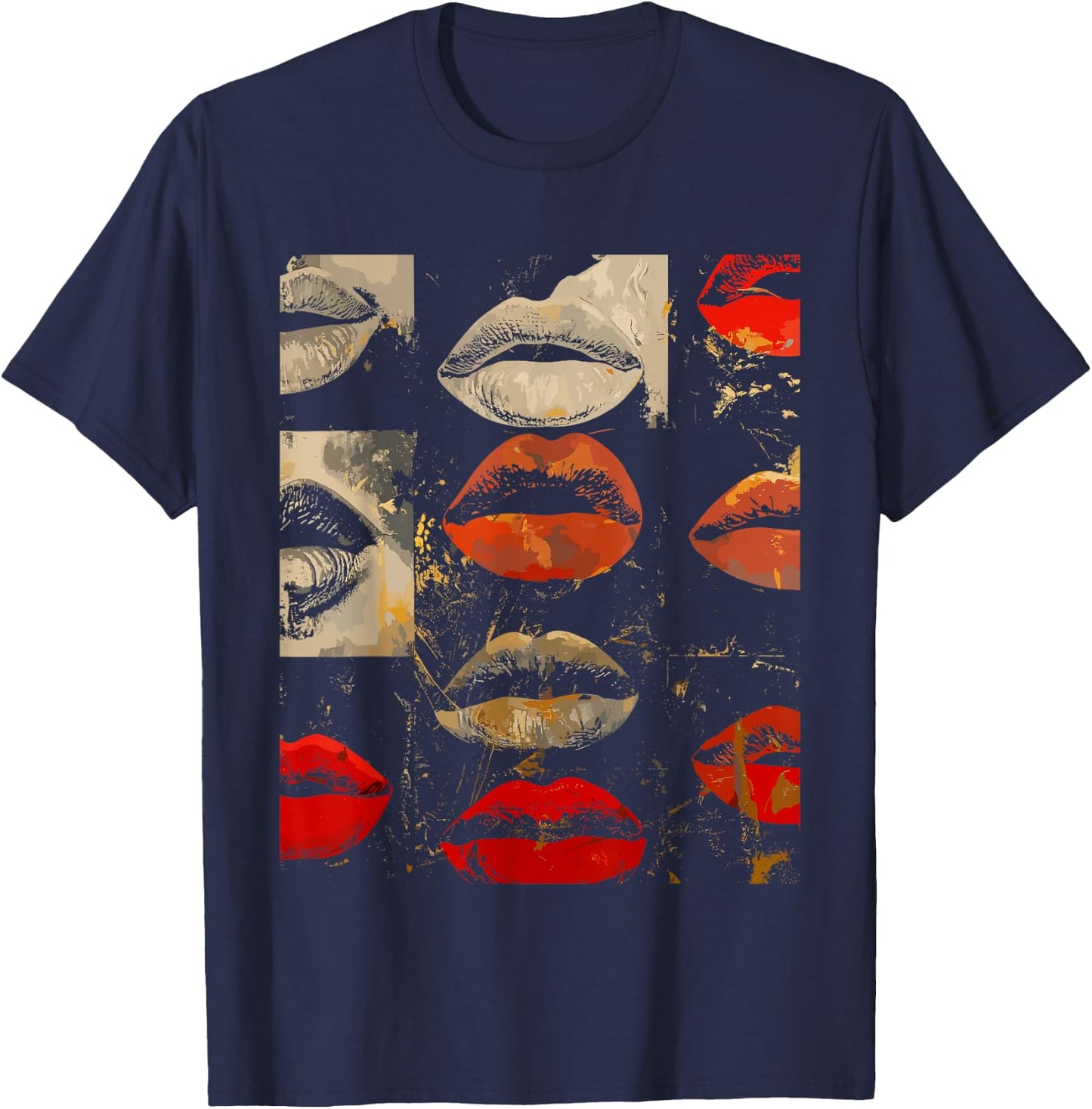 Beautiful Kissing Lips with Red Lipstick Men, Women, Girls T-Shirt - T-Shirt | Navy