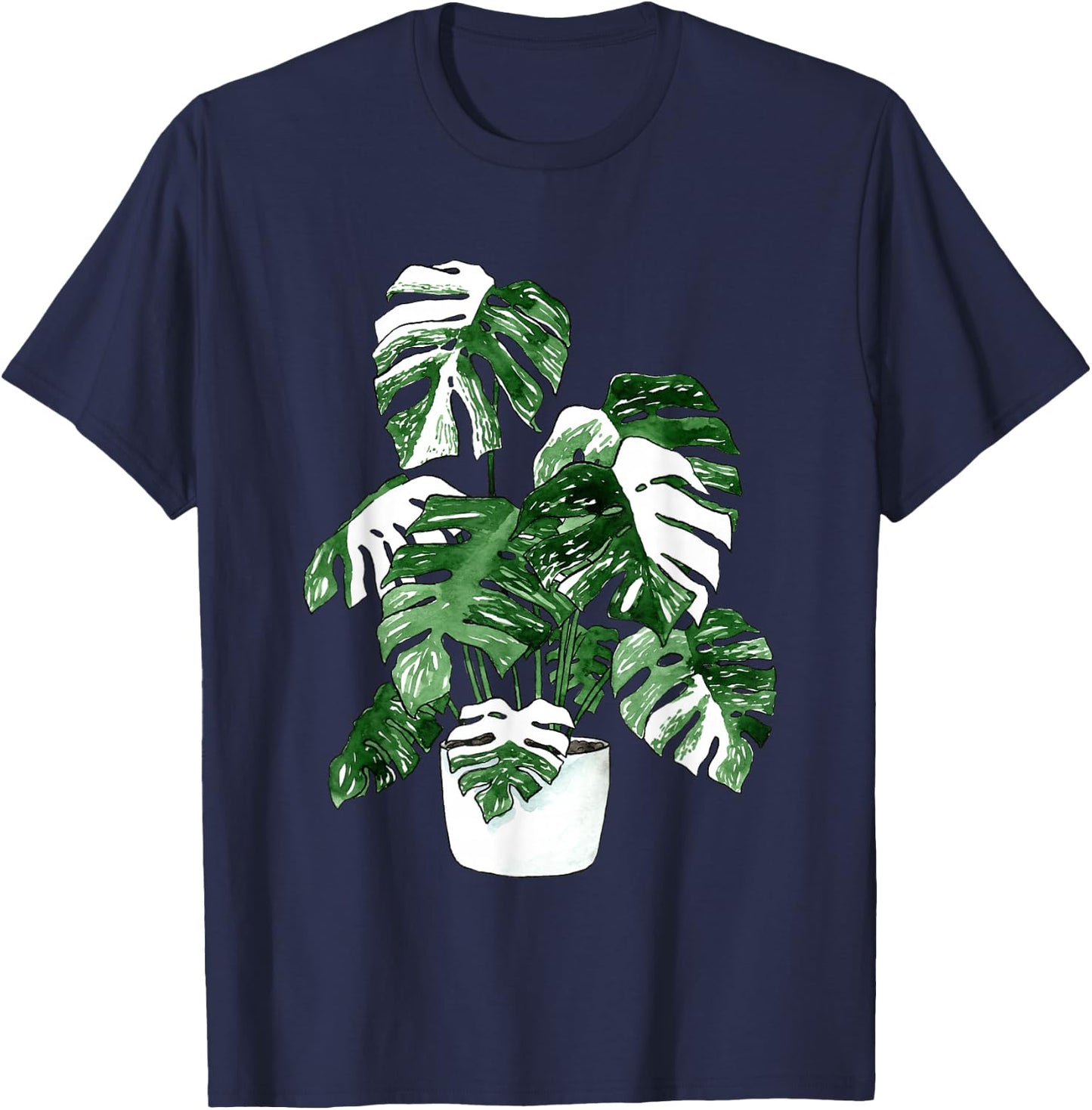 Variegated Monstera Deliciosa Variegata House Plant Ear T-Shirt - T-Shirt | Navy