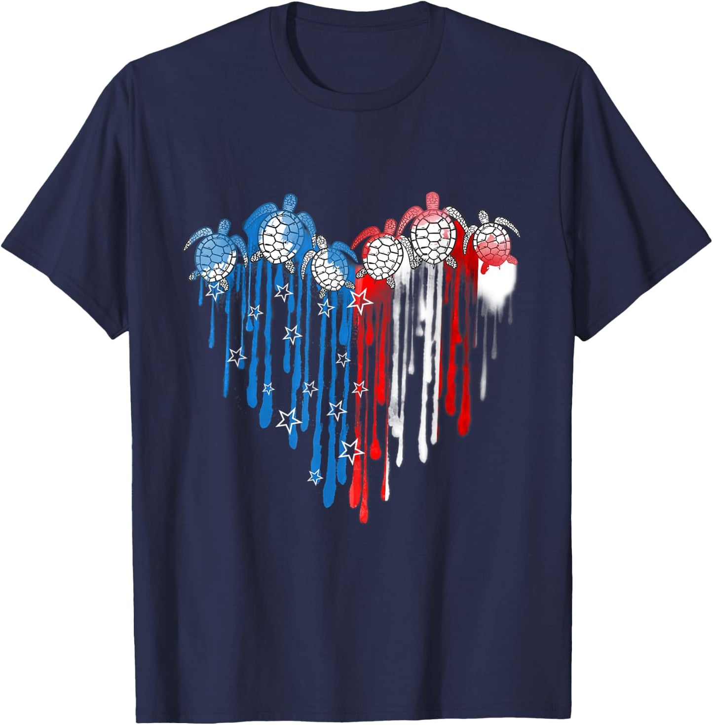 Turtles USA Flag Stars Stripes 4th of July Independence Day T-Shirt - T-Shirt | Navy