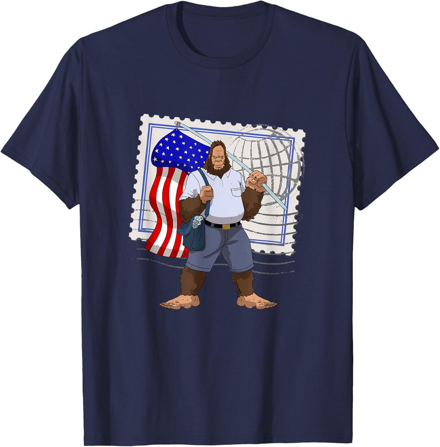 Bigfoot American Flag Protect US Postal Service T-Shirt - T-Shirt | Navy