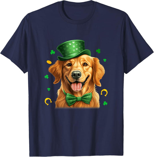 Golden Retriever St Patricks Day Leprechaun Shamrock Irish T-Shirt - T-Shirt | Navy