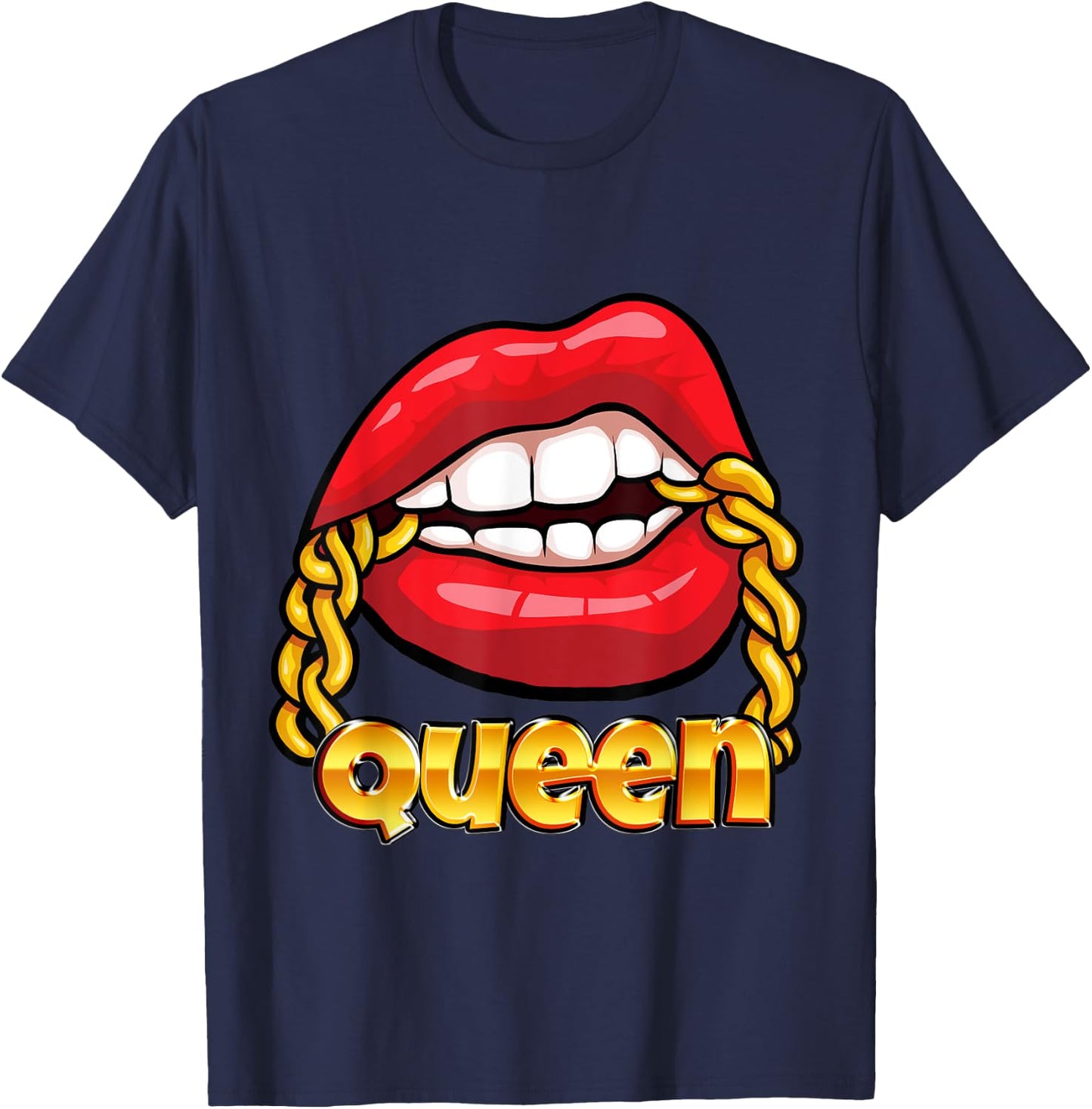 Juicy Lips Gold Chain Queen T-Shirt - T-Shirt | Navy