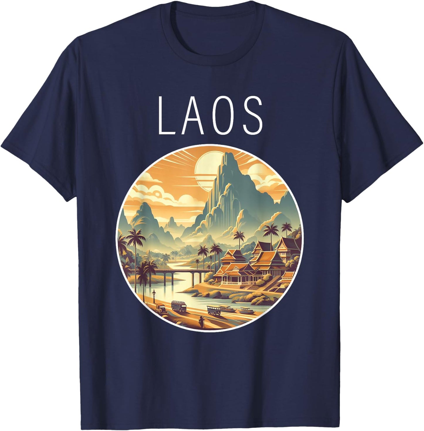 Laos scenery Art Deco T-Shirt - T-Shirt | Navy
