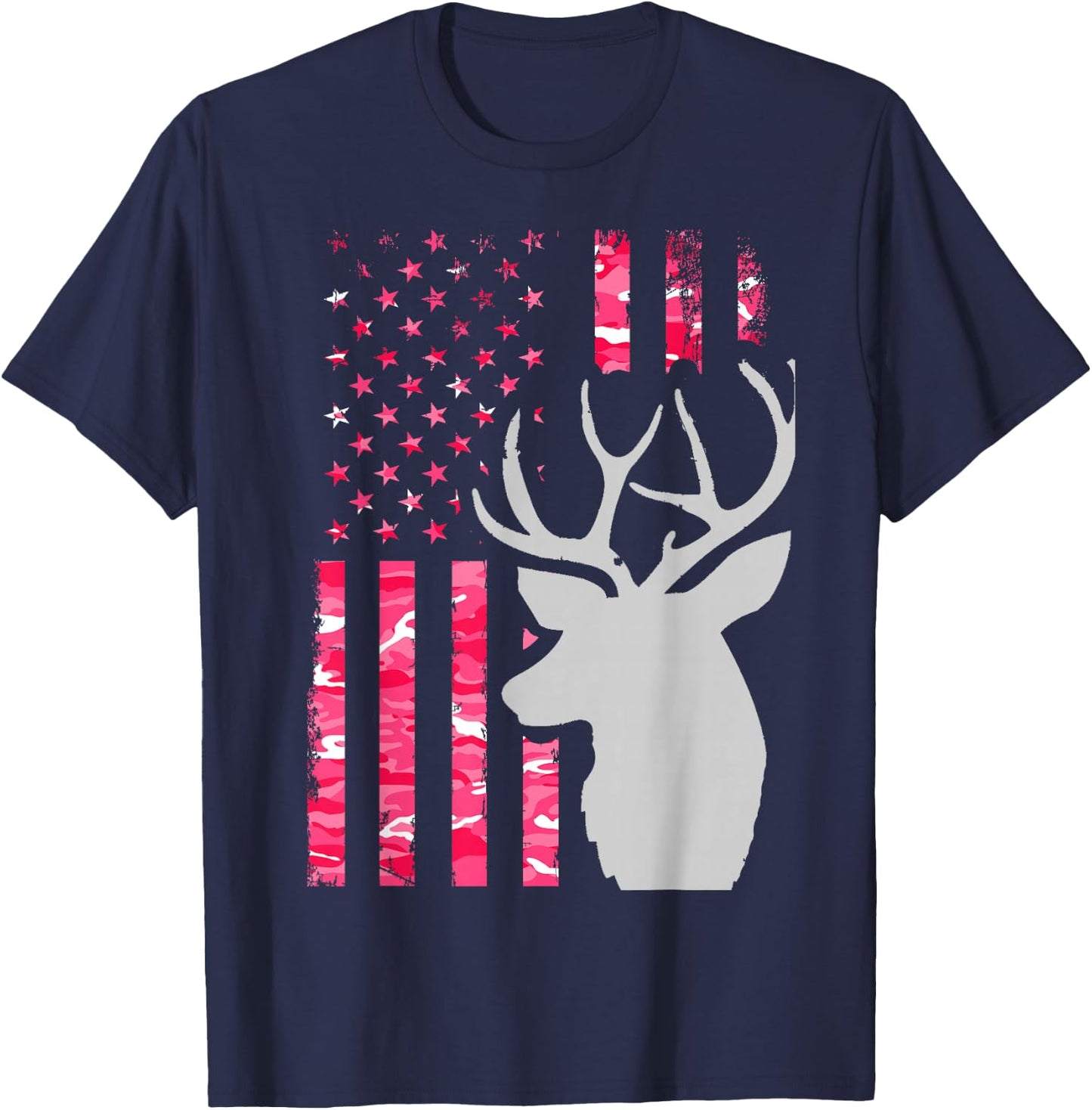 Pink Camo American Flag Camouflage Buck Hunting Shirt Women T-Shirt - T-Shirt | Navy