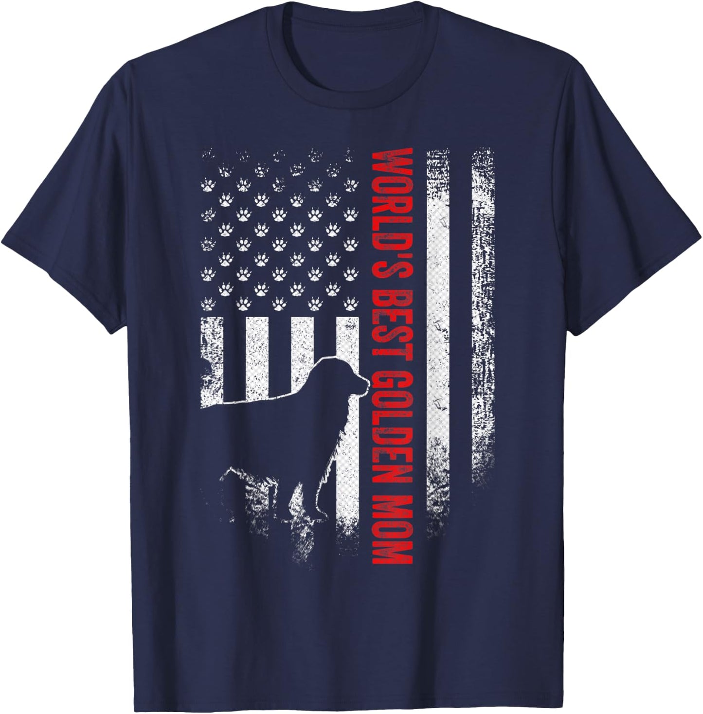 Vintage American Flag World's Best Golden Retriever Mom Gift T-Shirt - T-Shirt | Navy