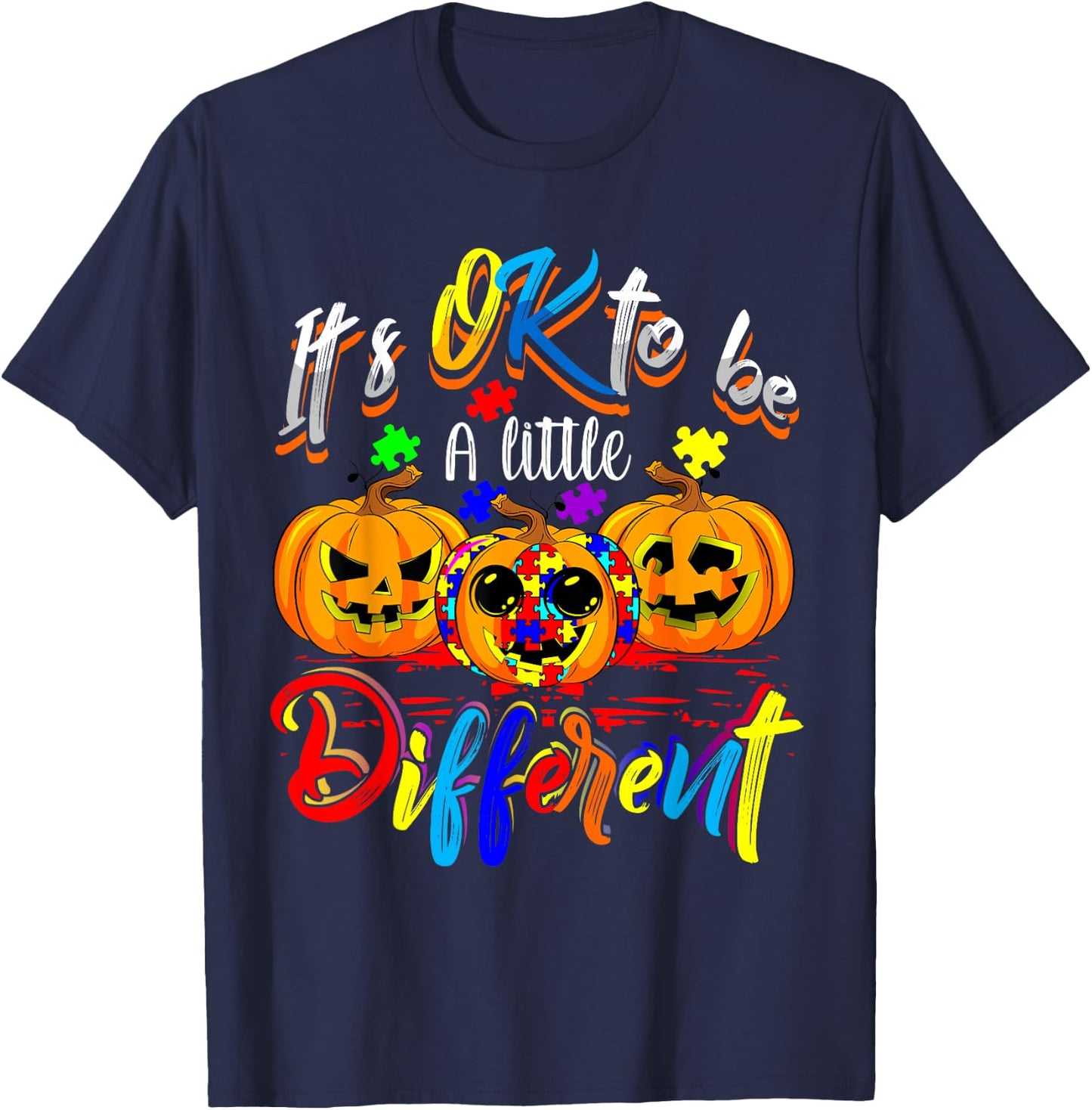 Halloween Autism Pumpkin It's OK To Be a Little Different T-Shirt - T-Shirt | Navy