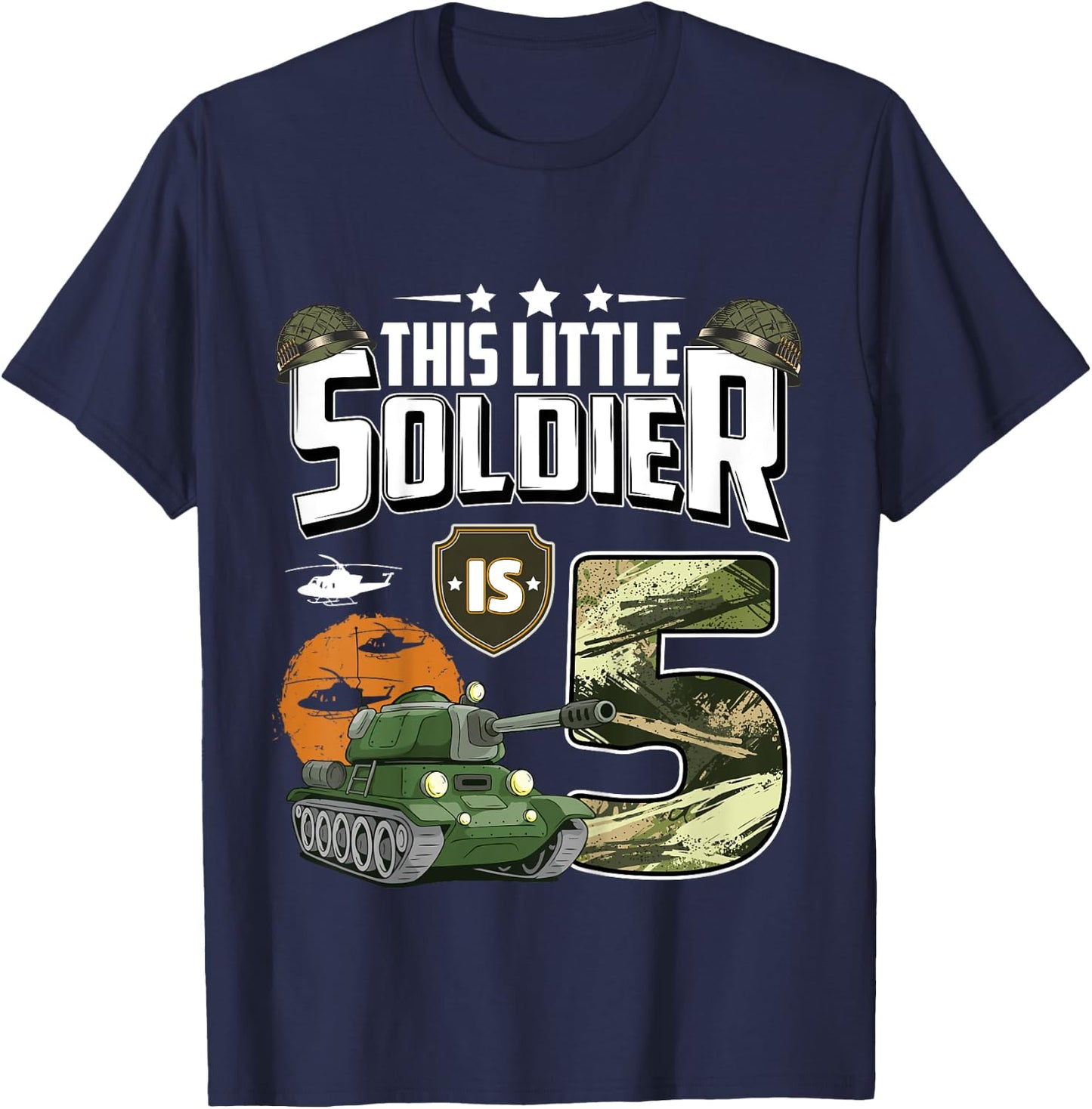 Kids 5 Year Old Soldier 5th Birthday Military Themed Camo boys T-Shirt - T-Shirt | Navy