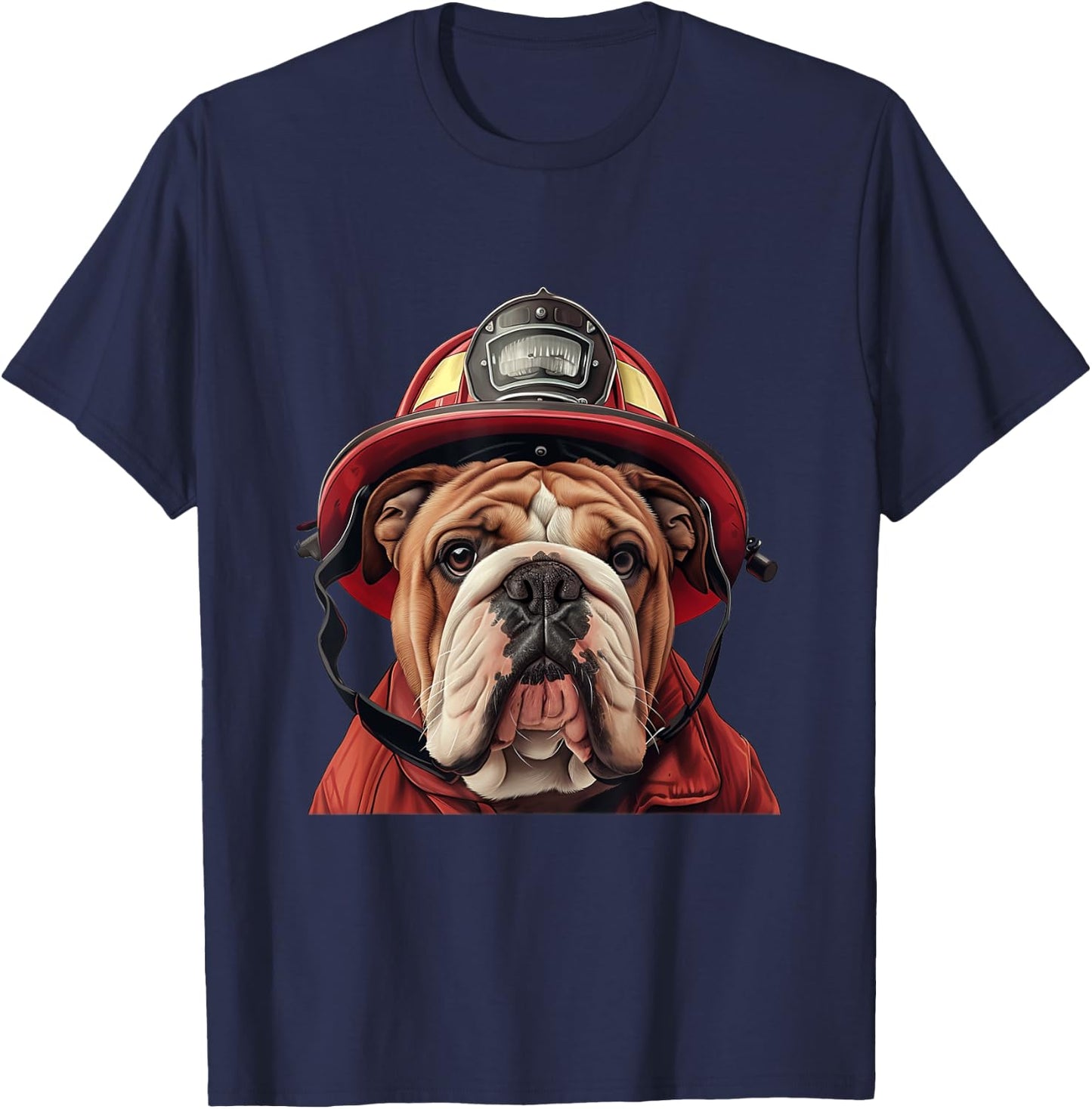 English Bulldog Firefighter Hat Firehouse Fireman Dog T-Shirt - T-Shirt | Navy